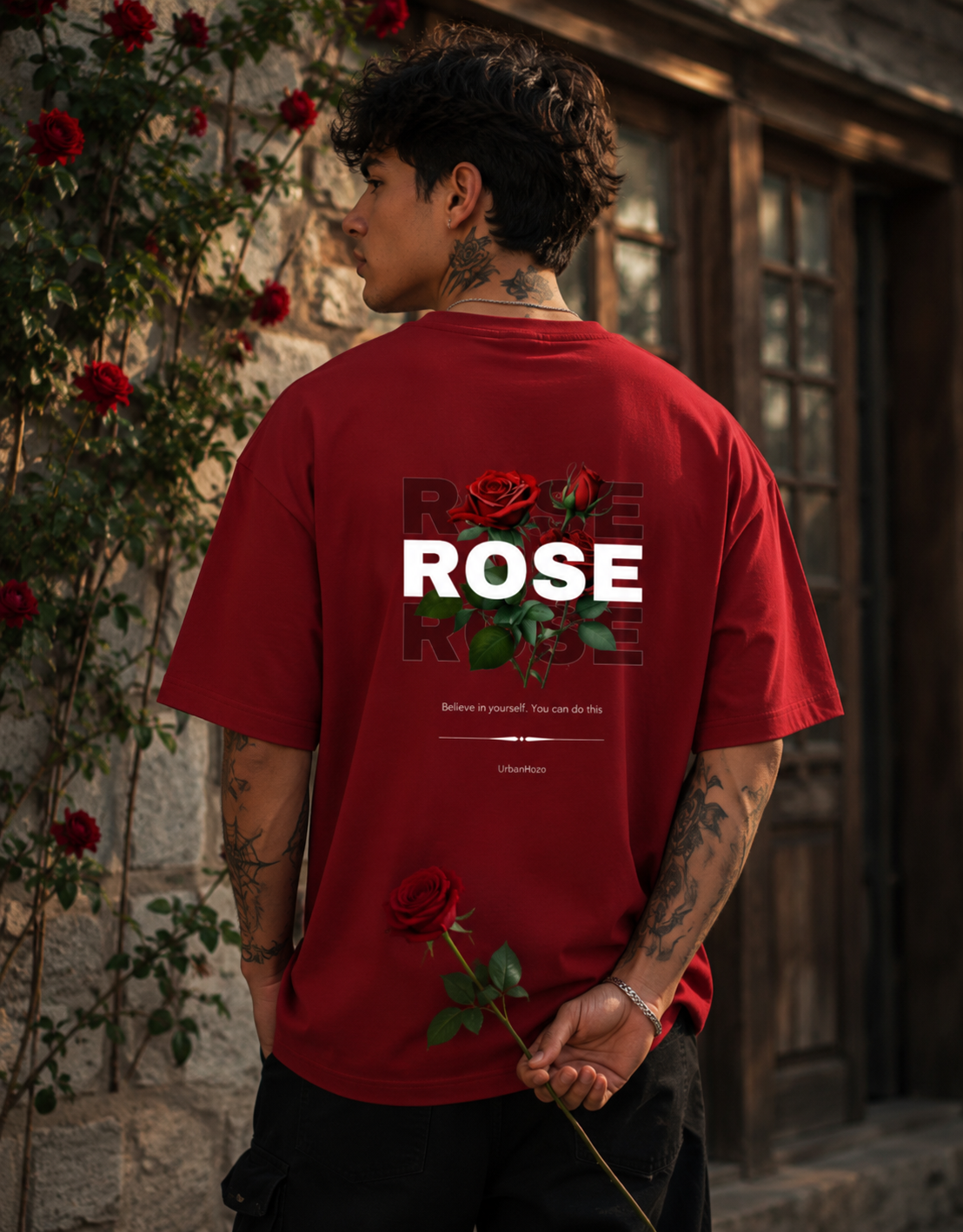 Rose Floral Graphic Terry Oversized Tee