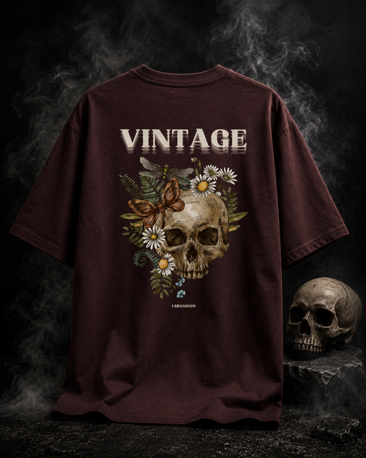 Vintage Skull Floral: Premium Unisex Graphic Oversized T-Shirt
