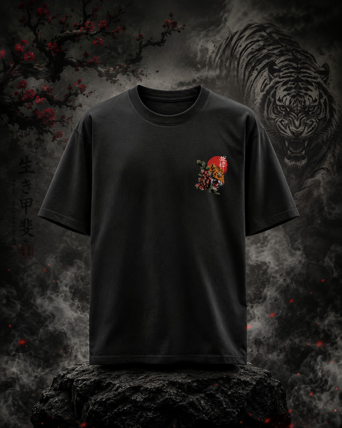 The Tiger and Flowers: Premium Unisex Graphic Oversized T-Shirt