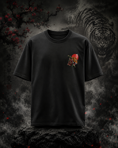 The Tiger and Flowers: Premium Unisex Graphic Oversized T-Shirt