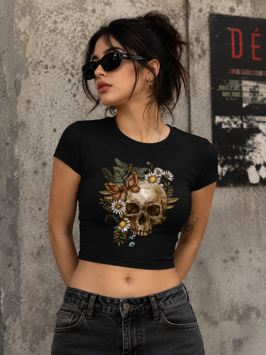 Dark Cottagecore Skull Baby Tee