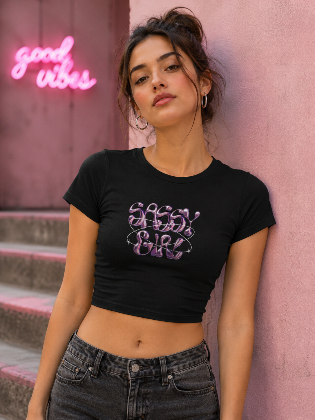 Sassy Girl Metallic Graphic Baby Tee